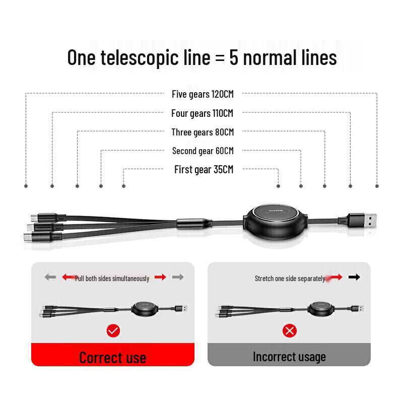 Baseus 3-in-1 Retractable Fast Charging Cable