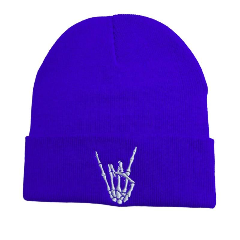 Halloween Knitted Hat, Skull Finger Embroidered Knitted Hat, Winter Warm Hat Personalized Fashion Men and Women