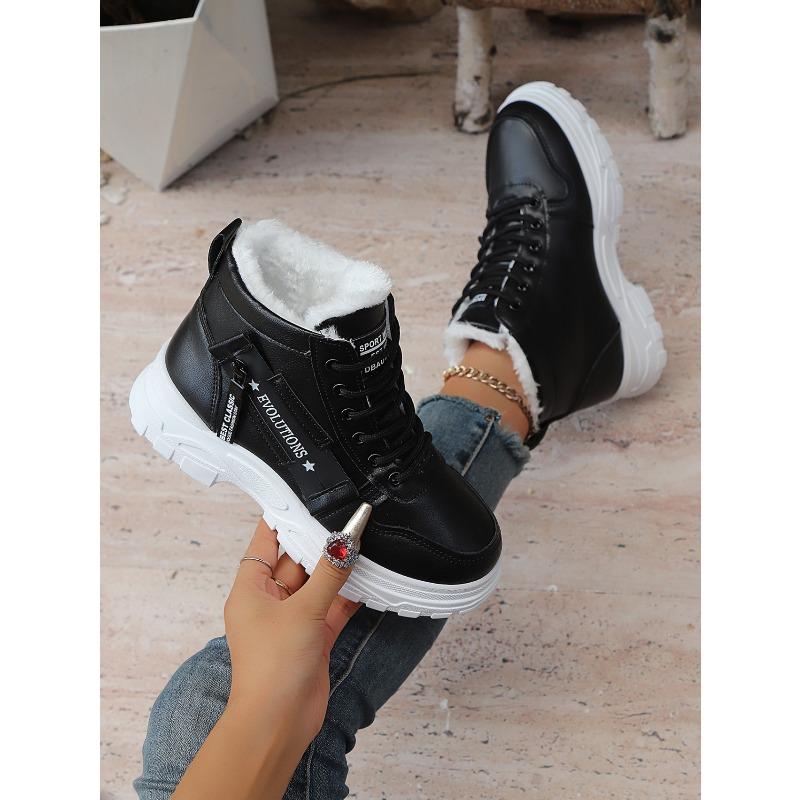 2025 Winter Alphabet Platform Cotton Shoes Women's New Muffin Fleece Lace-up Warm Plus Size Snow Boots