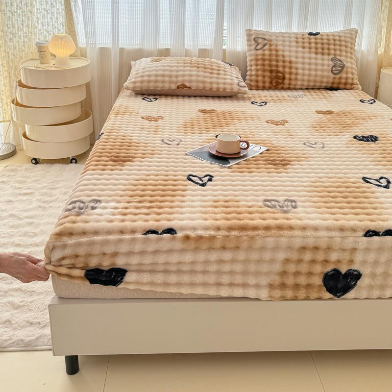 Warm Thick Bed Sheet Fluffy Plush Fitted Bed Sheet Cartoon Long Hair Fleece Bed Cover for Single/Queen/King Size