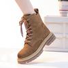 Martin Boots Women's Autumn New Leather Retro Tooling Western Cowboy Boots Thick-soled Inner Height-increasing Short Boots