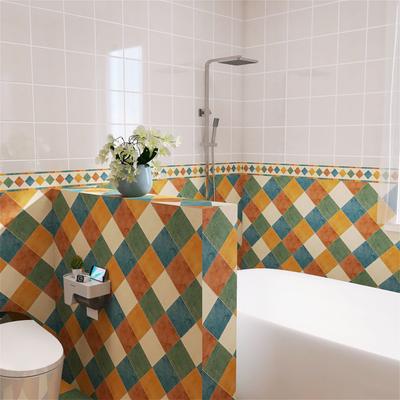 1 pezzo di geometria retrò battiscopa angolare adesivo da parete bagno ufficio linea di cintura in vetro decorazioni per la casa pavimento impermeabile guida d'onda carta da parati artistica