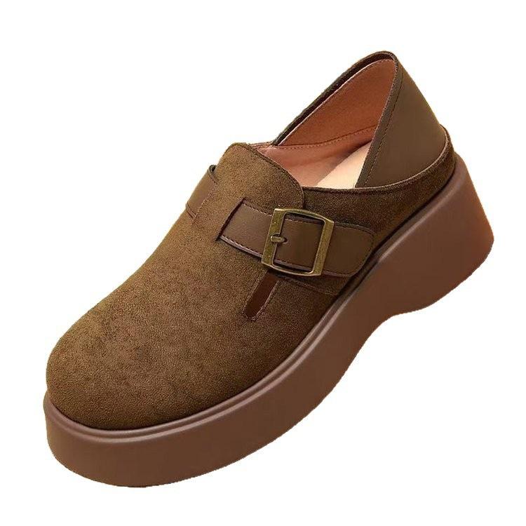 2025 autumn thick-soled heightening buckle loafers women's new British small leather shoes one-pedal single shoes soft-soled women's shoes