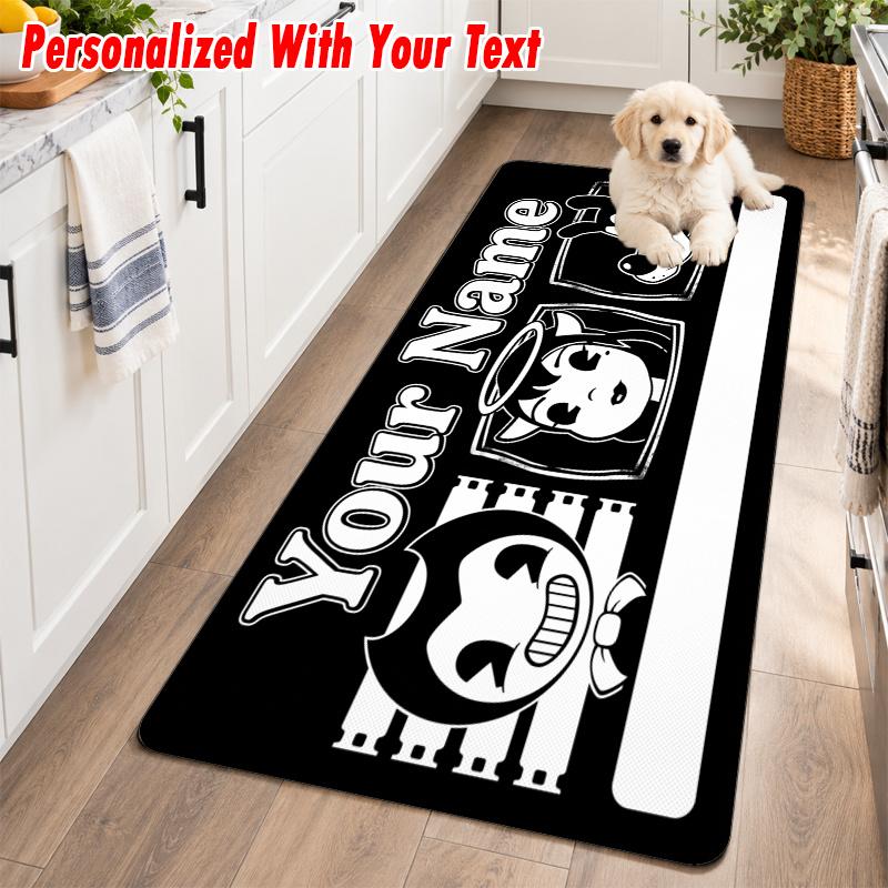 Bendy and the Ink Machine Custom Text Flannel Floor Rug Soft Kitchen Mat Personalized Non Slip Carpet