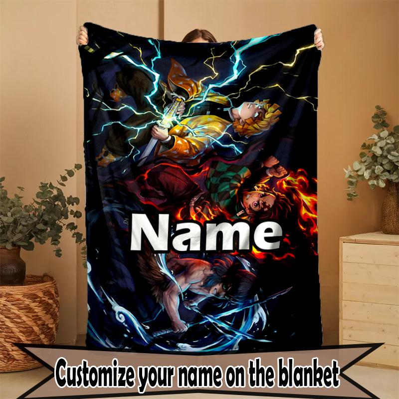 Custom Name Personalized Demon Slayer Print Blanket, Home Decor, Bedroom, Sofa, Camping, Couch, Gifts for Birthday ChristmasEnthusiasts