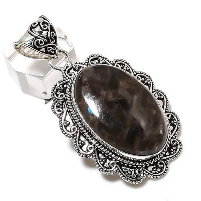 Natural Larvikite Stone Gemstone Handmade 925 Sterling Silver Pendant 2.40" H5h92