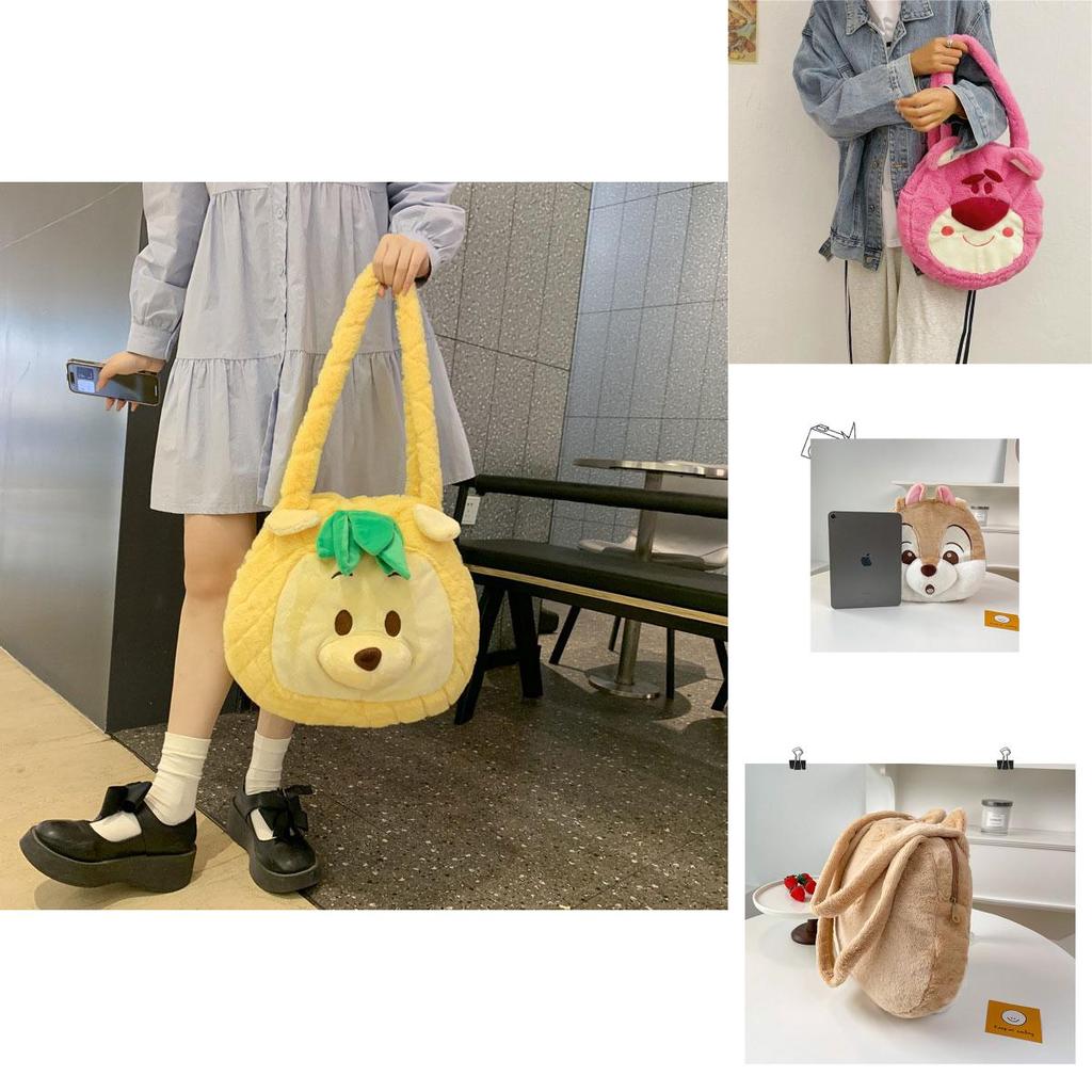 Pineapple Pup And Strawberry Bear Plush Cartoon Shoulder Bag Large Capacity Tote For Everyday Use