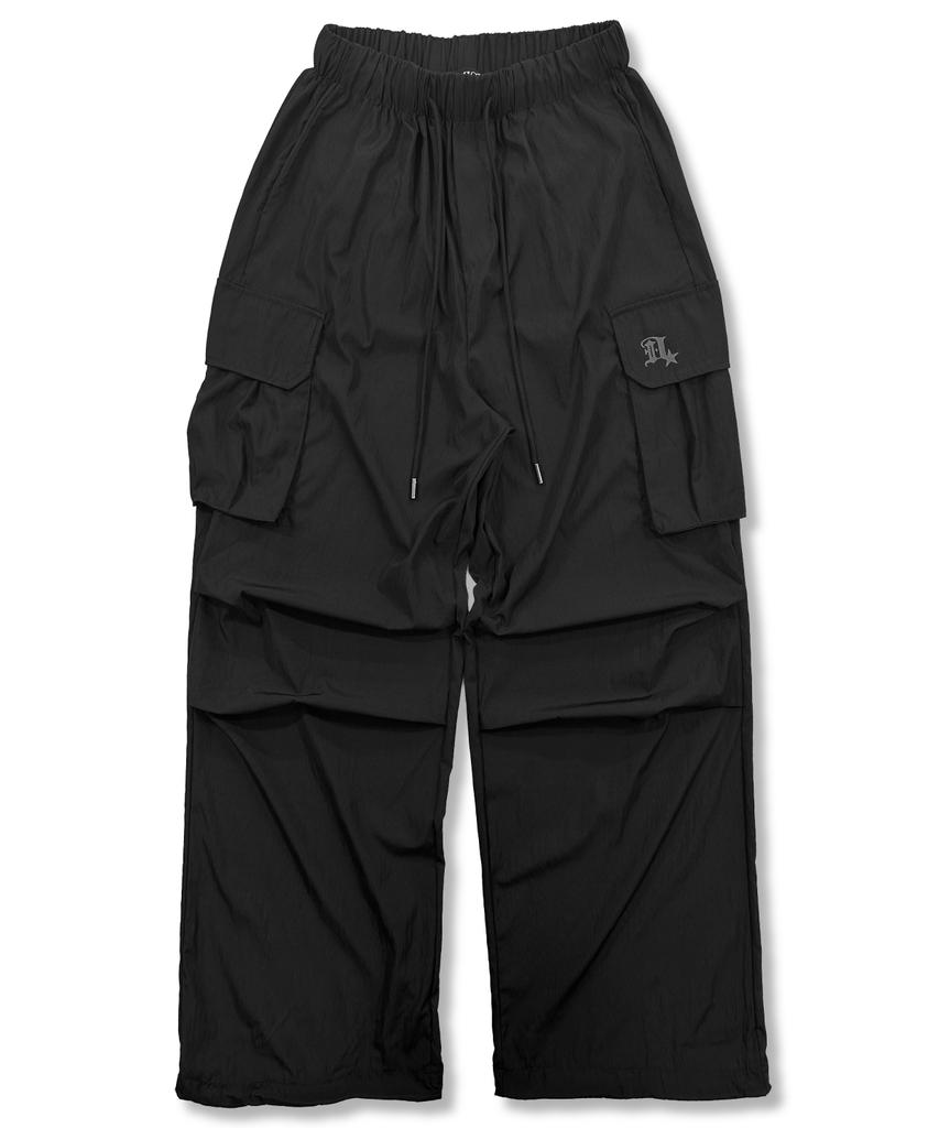 Damiswi Matte Glossy Parachute Cargo Pants_Black