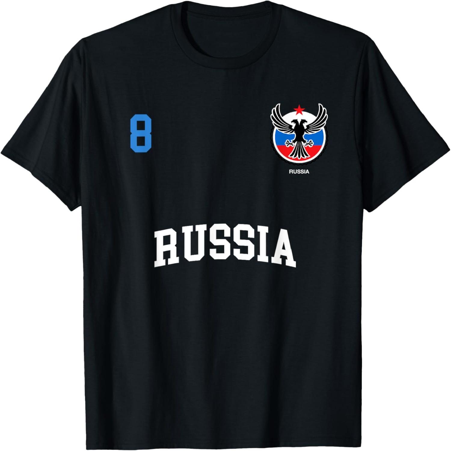 Russia Team Sports Number 8 Soccer Russian Flag T-Shirt S