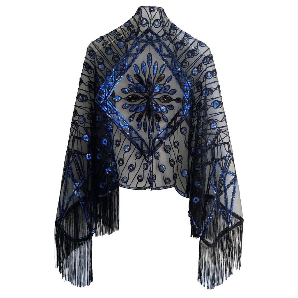 1920s Vintage Sequin Evening Dress with Shawl Cape for Banquets and Christmas