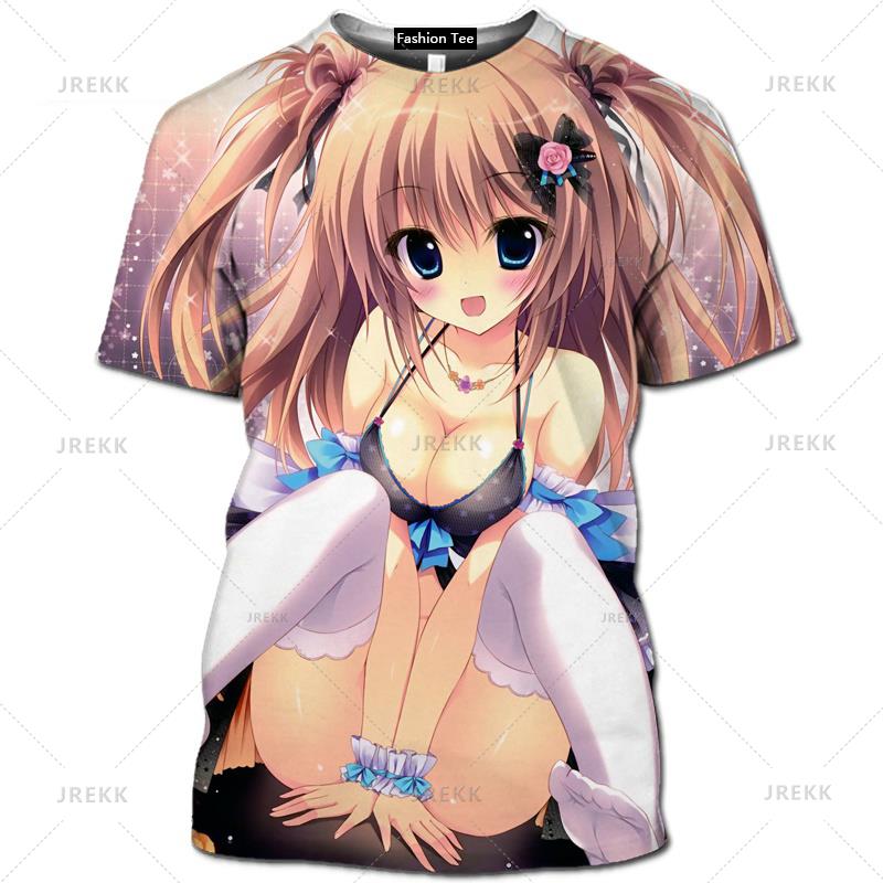 Japan Anime Kawaii T Shirt 3D Printed Sexy Senpai Girl Short Sleeved Hentai Bikini Ropa Hombre Men Casual Cosplay Loli Waifu Tee