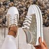 Comemore Women's Casual Shoes Flat Bottom Rhinestone Lace-up Sneakers for Women Spring Autumn Pltatform Sports Board Shoe Female