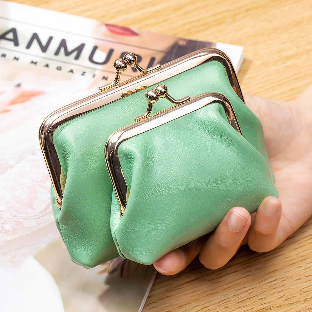 Nová retro kreativní taštička na drobné s dvojitým klipem, mini kompaktní taštička na mince z olejové voskované kůže, dámská zlatá taštička