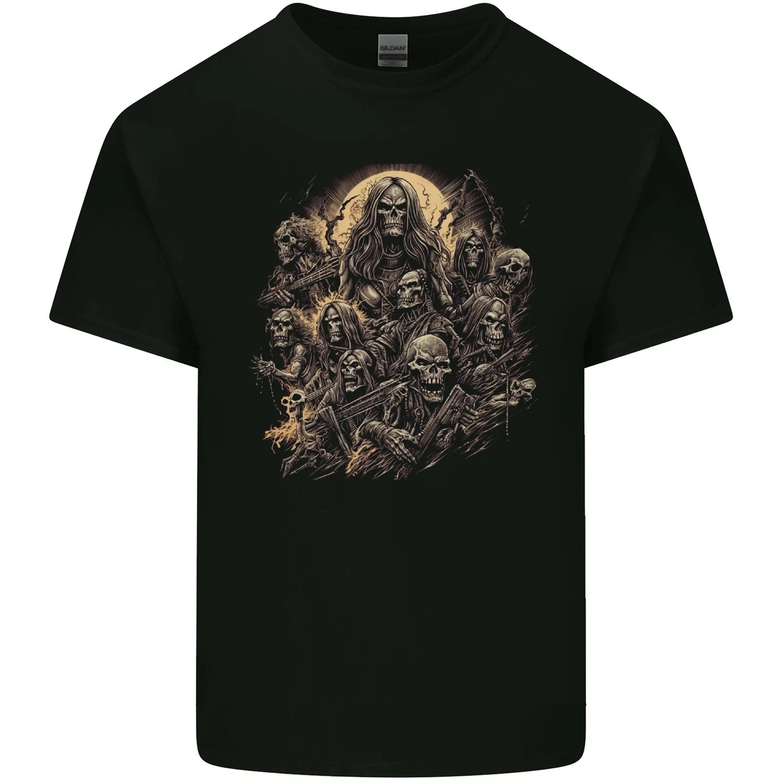 Heavy Metal Skull Rock Band Biker Music Grim Reaper Kids T-Shirt Childrens M