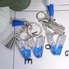 Creative 26 Letter Resin Keychains With Tassel Fashion Bule Sliver Color Sequin Filled Initials Keyrings Bag Pendant Accessories