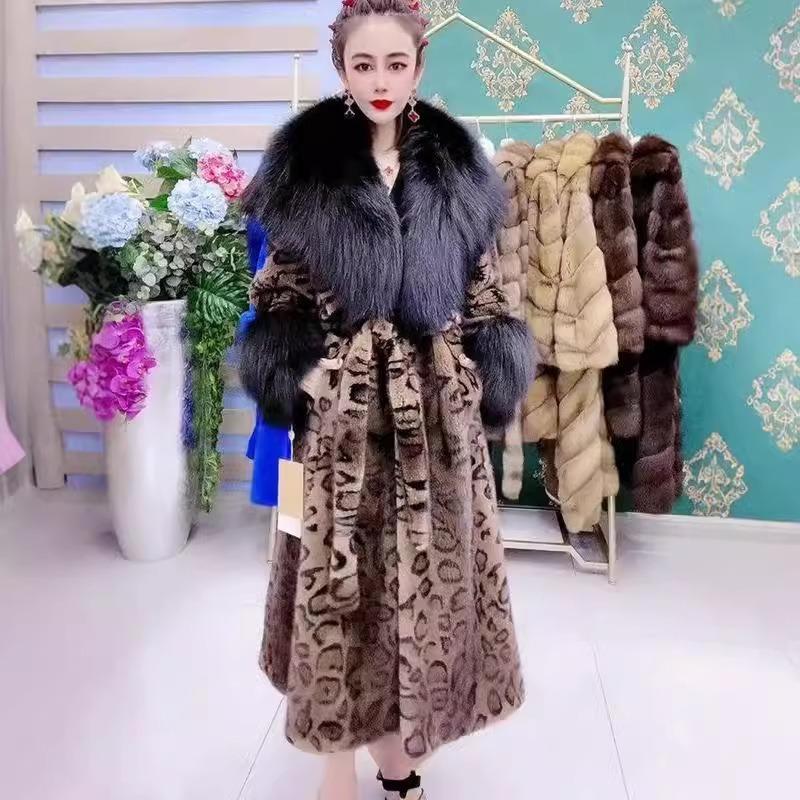 Winter new imitation fox fur collar imitation mink coat long fur integrated imitation fur coat women's clothing