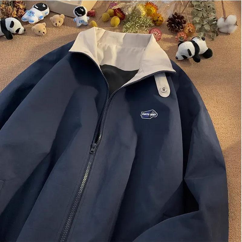 Autumn Vintage Oversized Jackets Women Streetwear Casual Windbreaker Korean Solid Lapel Zipper All-Match Coats