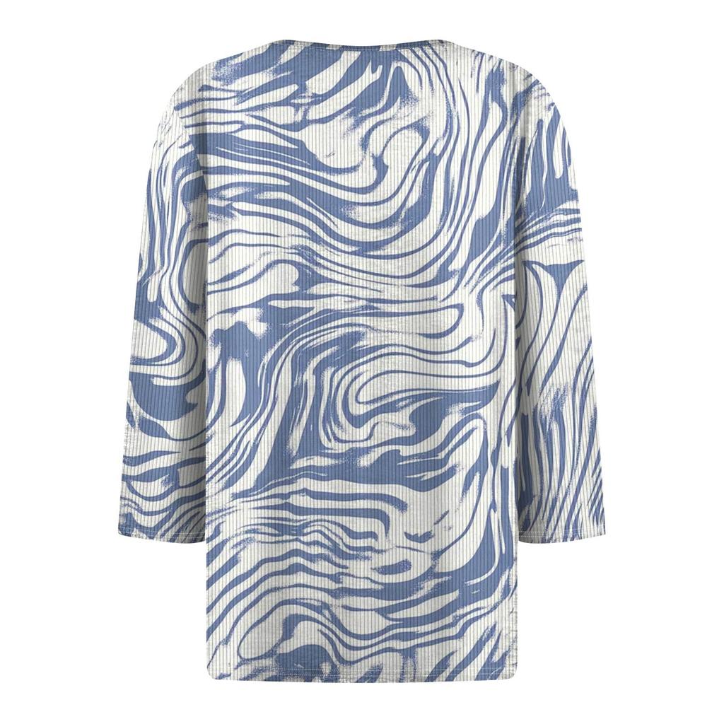 Damen T-Shirt Print Button 3/4 Ärmel Tunika Alltag Wochenendmode Basic V-Ausschnitt Normales Oberteil