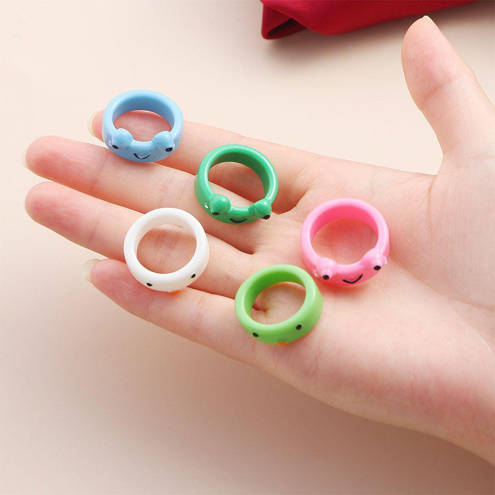 Trend Funny Colorful Contrast Chick Girls Korean Resin Ring Acrylic Frog Finger Rings Fashion Jewelry
