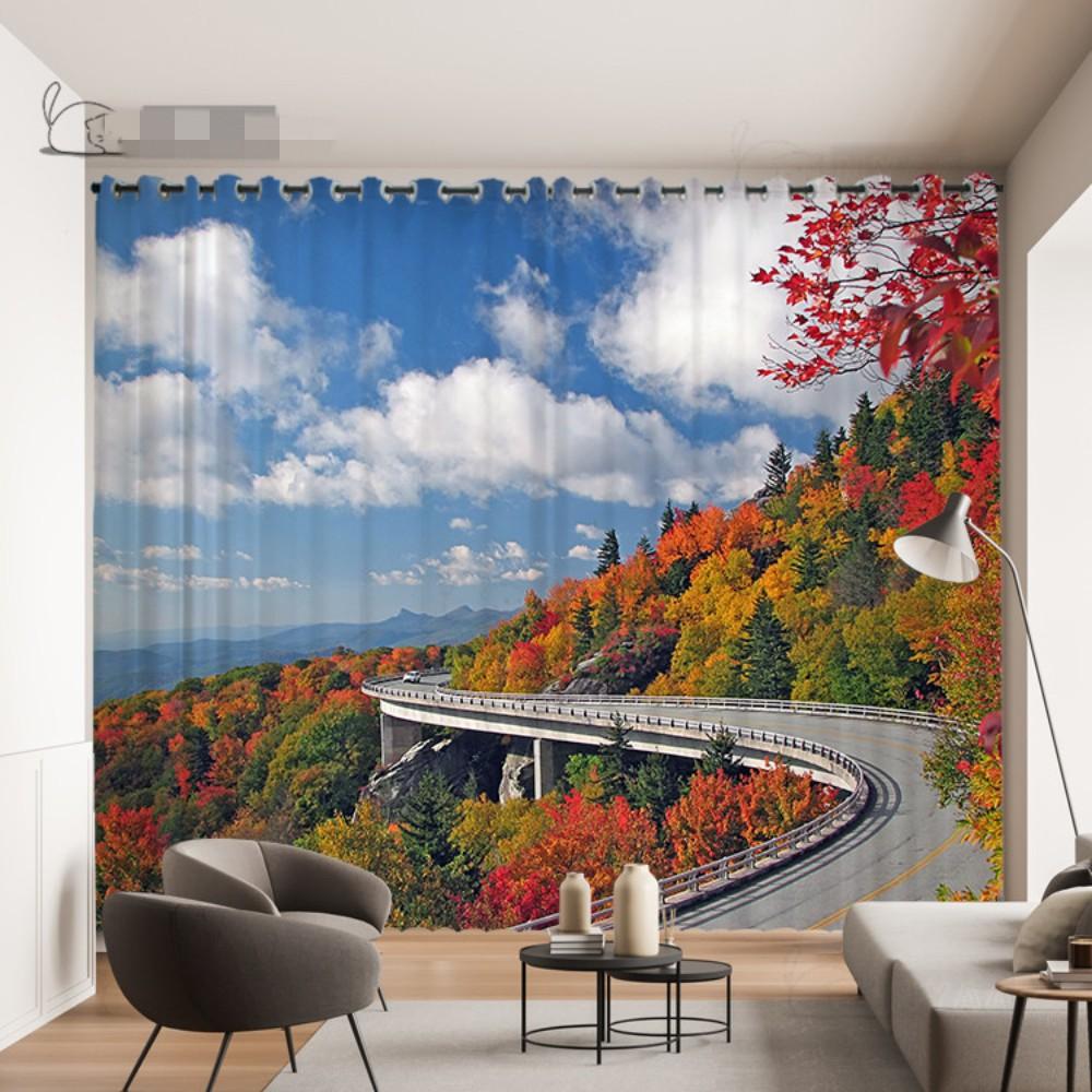 2 Panel Custom Forest Curtain Visual Extension Highway Curtain 3D Space Forest Tree Green Scenic Living Room Windows Curtain