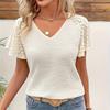 Summer New Women V-neck Lace Loose Casual Commute Knit Top, European American Style Leisure Fashion Knitted Blouse