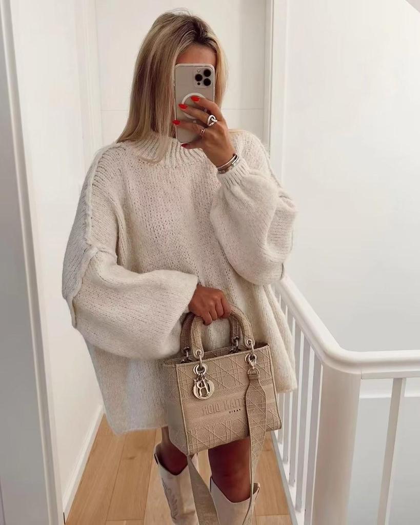 2024 Autumn/Winter Women's Stand-up Collar Knitted Sweater - American Blogger Style, Korean Version
