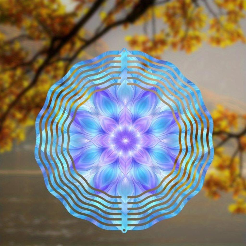 3D Dream Mandala Flower Pattern Wind Changer - Metal Kinetic Garden Decoration, Colorful Rotating Metal Hanging Ornament, Outdoor Wind Chime