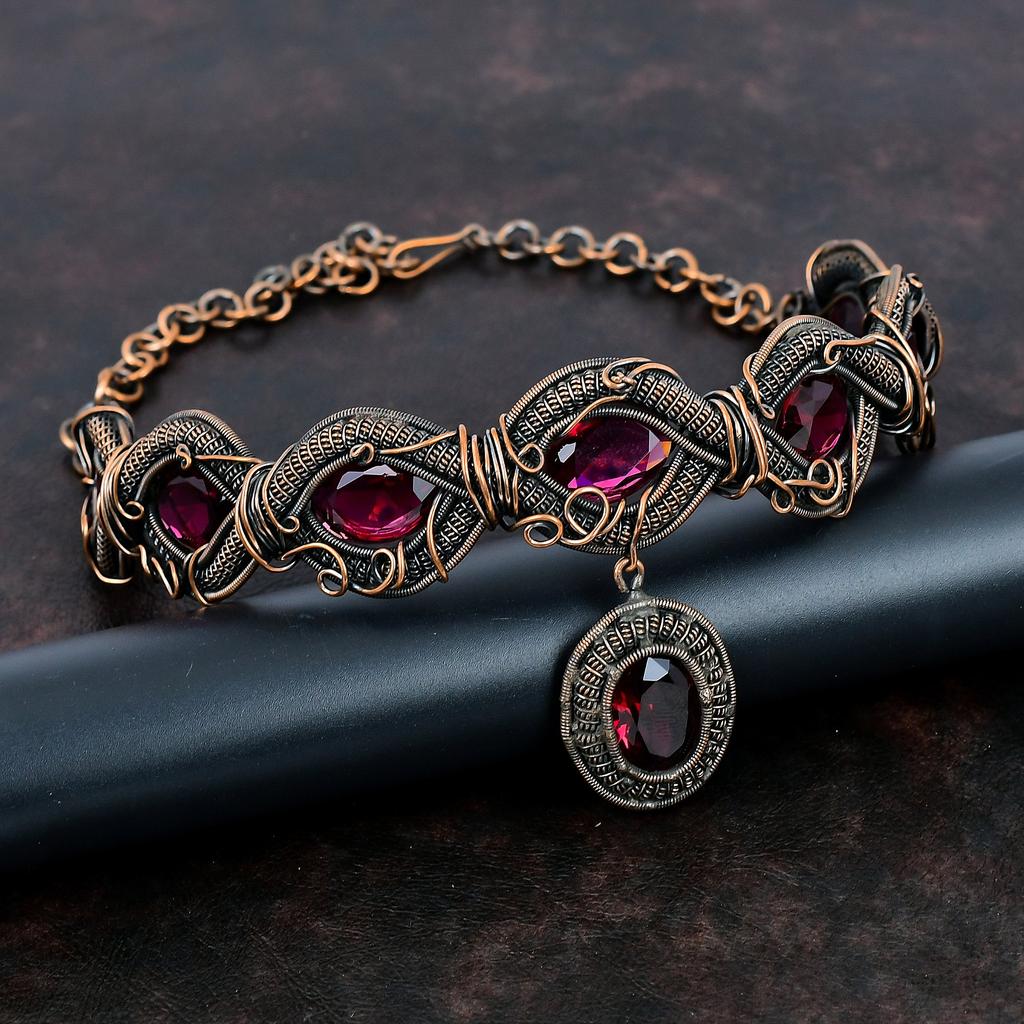 Faceted Rubellite Necklace Copper Wire Wrapped Necklace Adjustable Chain Necklace Copper Jewelry Gemstone Necklace Handmade Jewelry For Gift