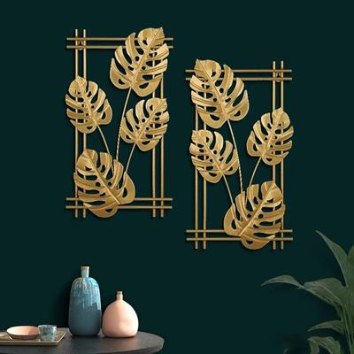 Ornement Mural en Fer Forgé Pendentif Mural en Métal Feuille de Ginkgo pour Salon Chambre Plante Feuilles de Palmier d'Érable Décoration de Maison