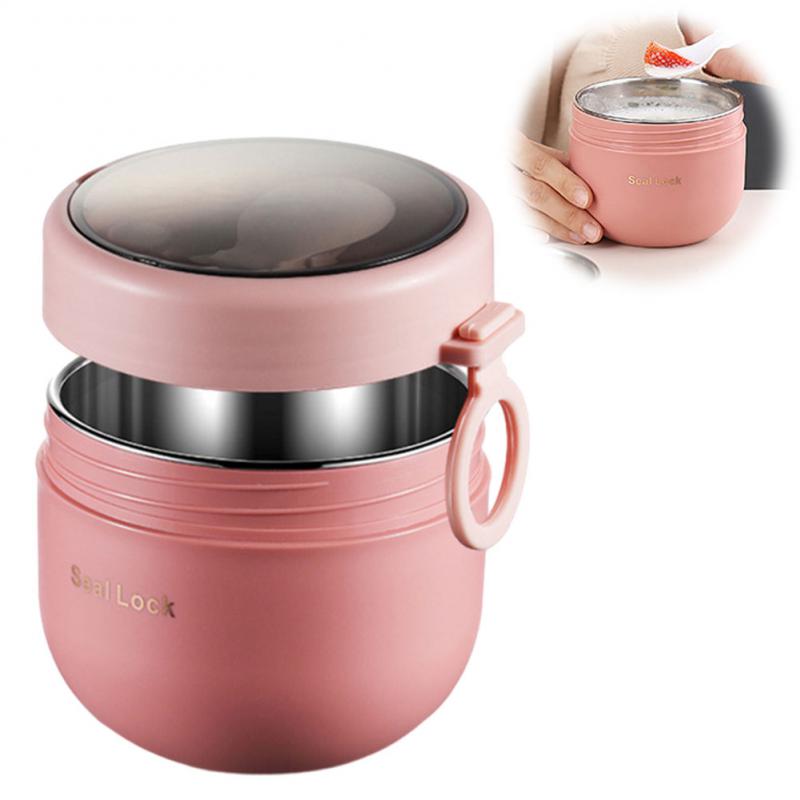 600ML Portable Plastic/Stainless Steel Lunch Box Heatable Vacuum Insulation Box Thermos Soup Storage Containers Kids Bento Boxes