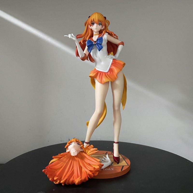 27cm EVA Asuka Sailor Moon Anime GK Figure Double Head Sculpt Standing Pose Model Toy Replaceable Hands Statue Desktop Deco Gift