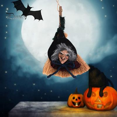 Pendentif balai de sorcière pour Halloween, vieille femme vicieuse et effrayante, suspendue, maison hantée, chiffon, porte fenêtre, accessoire de décoration