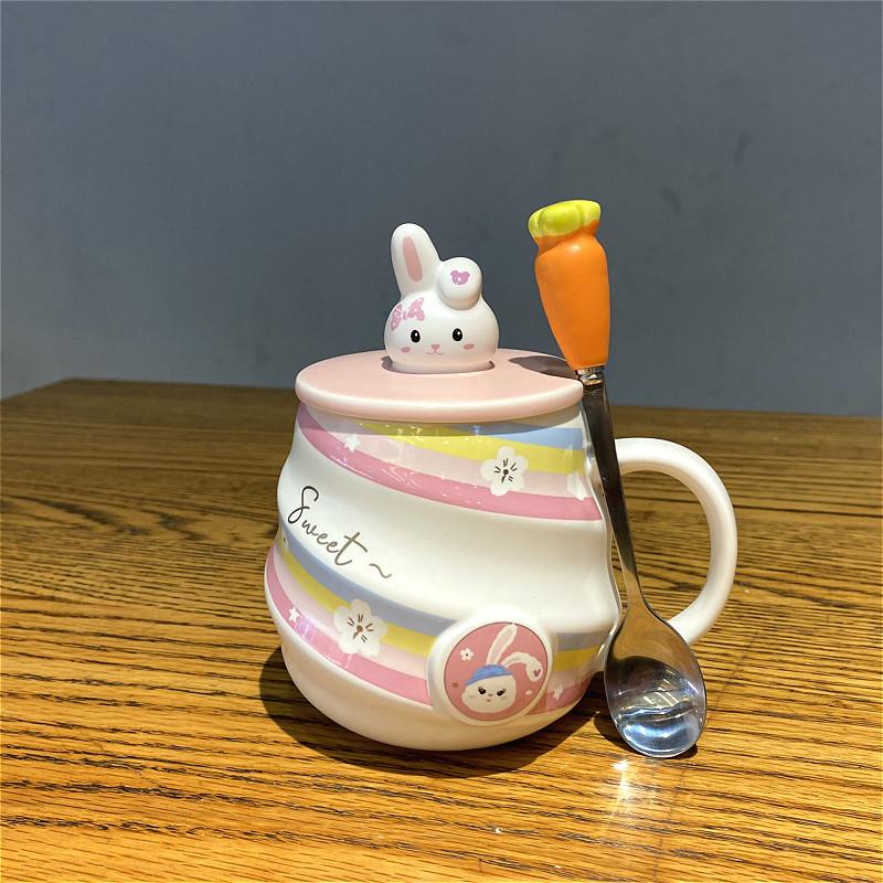 Souvenir Regenbogen Einhorn Keramik Fadenbecher mit Deckel Löffel Mädchen Trinkwasser Tasse Büro Kaffeetasse