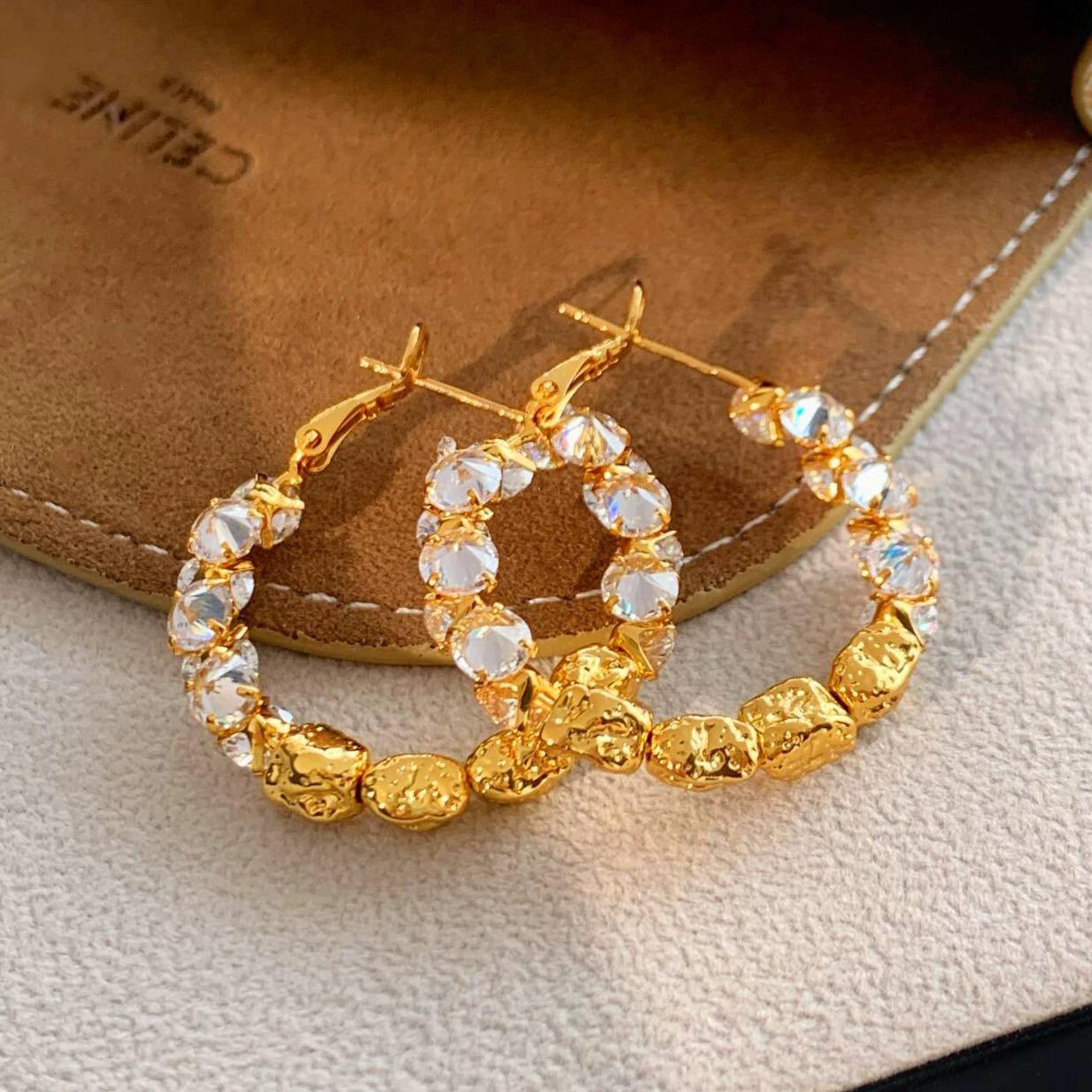 Versatile Gold-Plated Zircon Circle Earrings with S925 Sterling Silver Needles