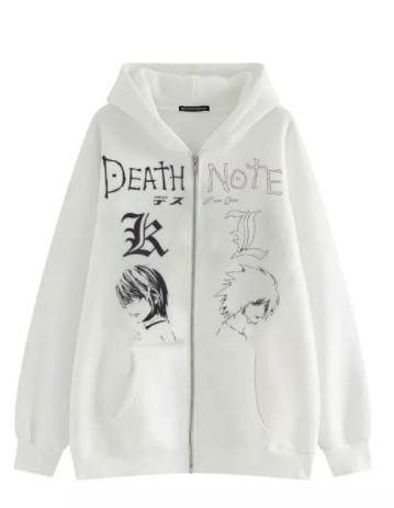 Y2K death note hoodie 90s retro pattern print zipper top girl sweatshirt S