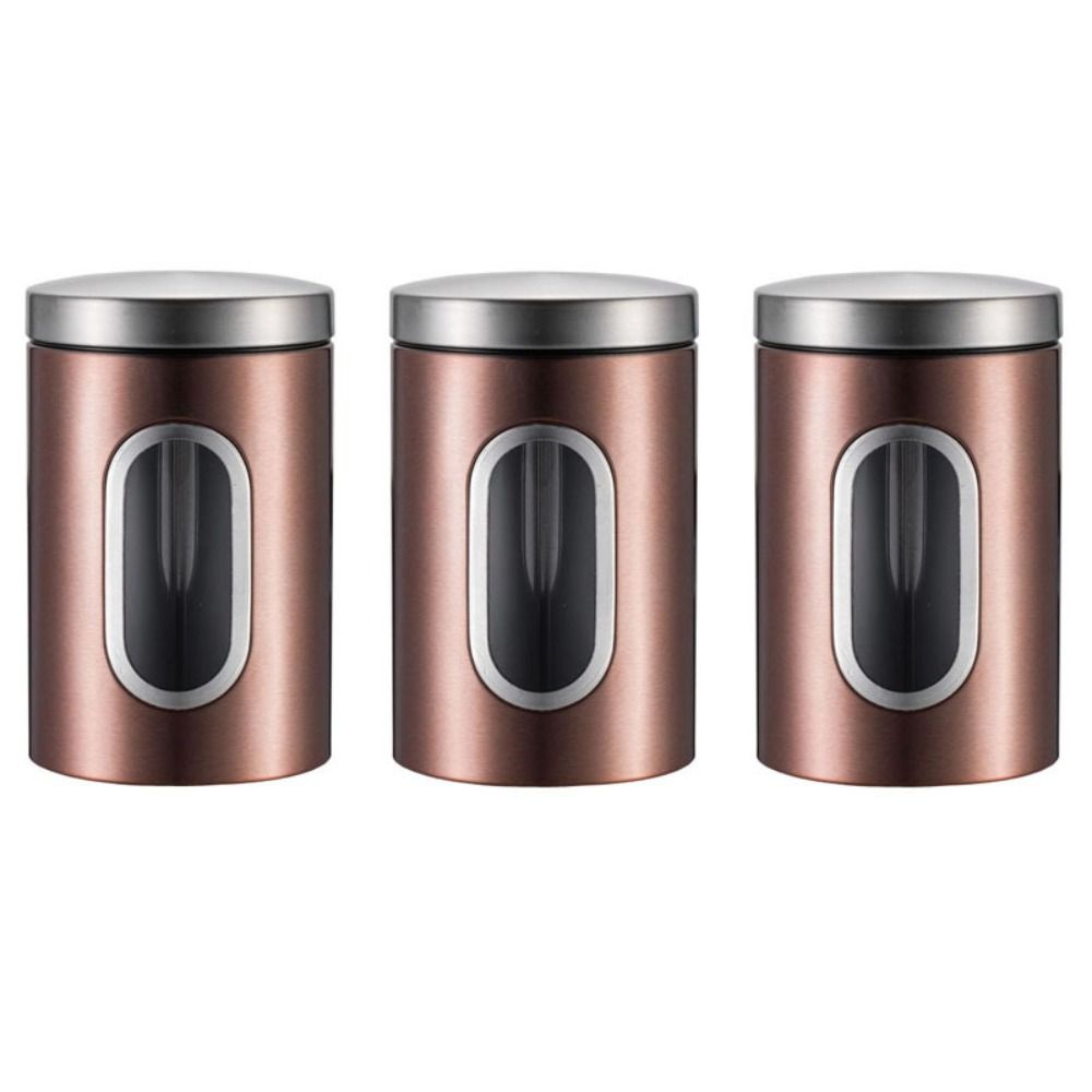 3PCS Clear Window Tea Tank Kit Stainless Steel Grains Storage Jars Desk Ornament Nuts Cans  Kitchen