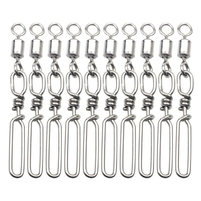 10Pcs Highly Strength Rolling Ball Bearing Snap Fishing Barrels Swivels Baits Connectors Clip for Saltwater Freshwater