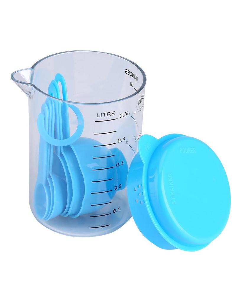7Pcs Set Plastic Measuring Cups Spoons Measure Tea Coffee Kitchen Utensil Blue