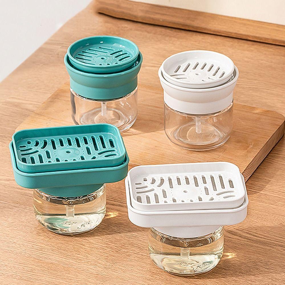 with Sponge Holder Kitchen Dish Soap Box Glass Press Type Soap Dispenser Laundry Room