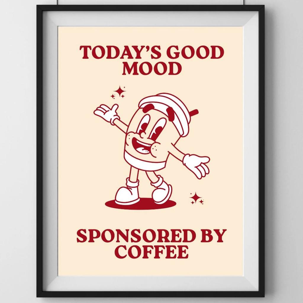 Tired and Wired Retro Coffee Canvas Print Funny Mascot Kitchen Wall Art Poster for Modern Living Room Bedroom Home Decor Gifts