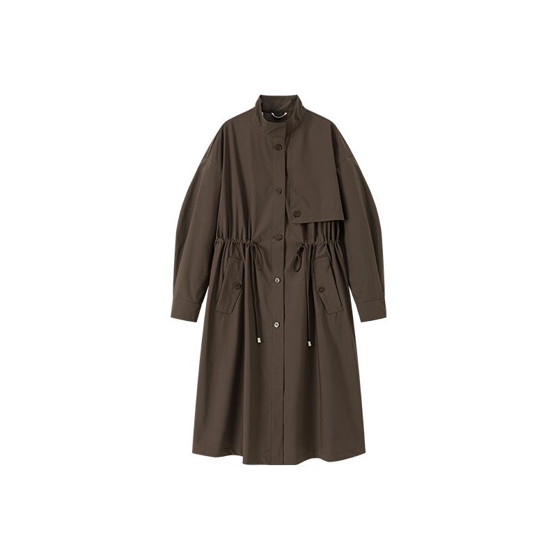 

] Новое осеннее не требующее глажки пальто-тренч простого силуэта со стойкой и кулиской на талии, тонкое пальто высокого класса для женщин XL