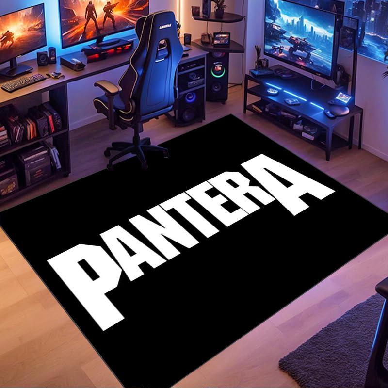 Pantera White Letter Black Background Print Area Rug Heavy Metal Rock Non Slip Living Room Floor Mat Music Fan Home Decor Rug