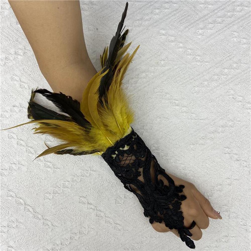 1PC Sexy Lace Feather Long Gloves Party Cosplay Lace Wrist Cuffs Wedding Party Show Costume Halloween Gothic Sleeves Accessories