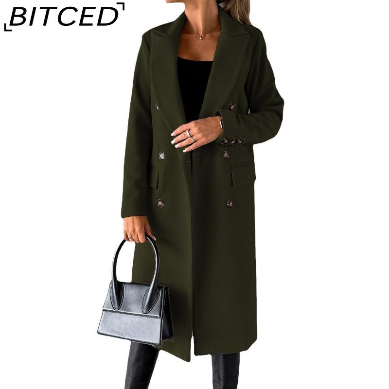 BITCED Women's Vintage Casual Lattice Print Autumn Winter Long Sleeve POLO Neck Jackets & Coats