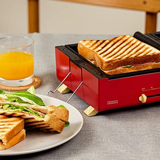 PRISMATE Grilled Hot Sand Maker with 3 Types of Plates and Fun Recipe Book PR-SK033 (RD (Red))