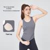Peach Yoga Tank Top with Built-in Bra: High Elastic, Fixed Cups, Tight-Fitting, Anti-Exposure, Non-Shifting, Round Neck Sports Tank.