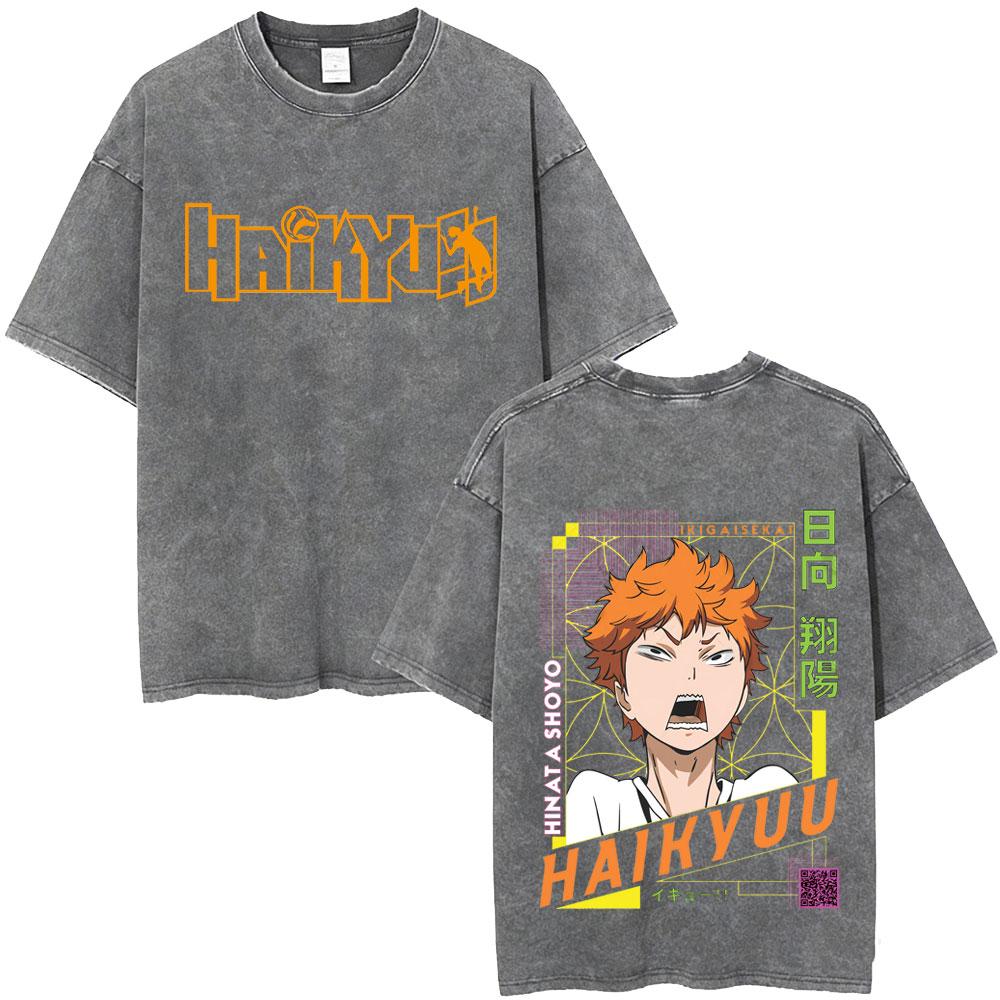 Washed Vintage Anime Haikyuu Kuroo Tetsurou Kozume Kenma Graphic Tshirt Mens Manga Oversized T Shirts Unisex Retro Streetwear