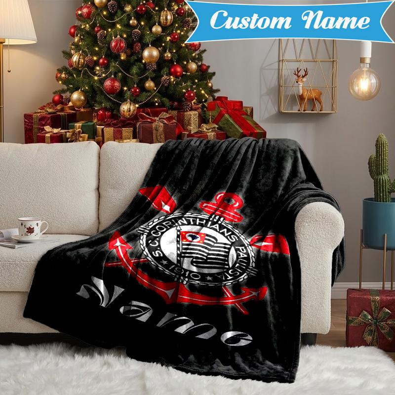Custom Name Corinthians Team Crest Blanket Lightweight Ideal Bedding Blanket Perfect for Travel, Camping, Living Rooms, Sofas, Christmas gift