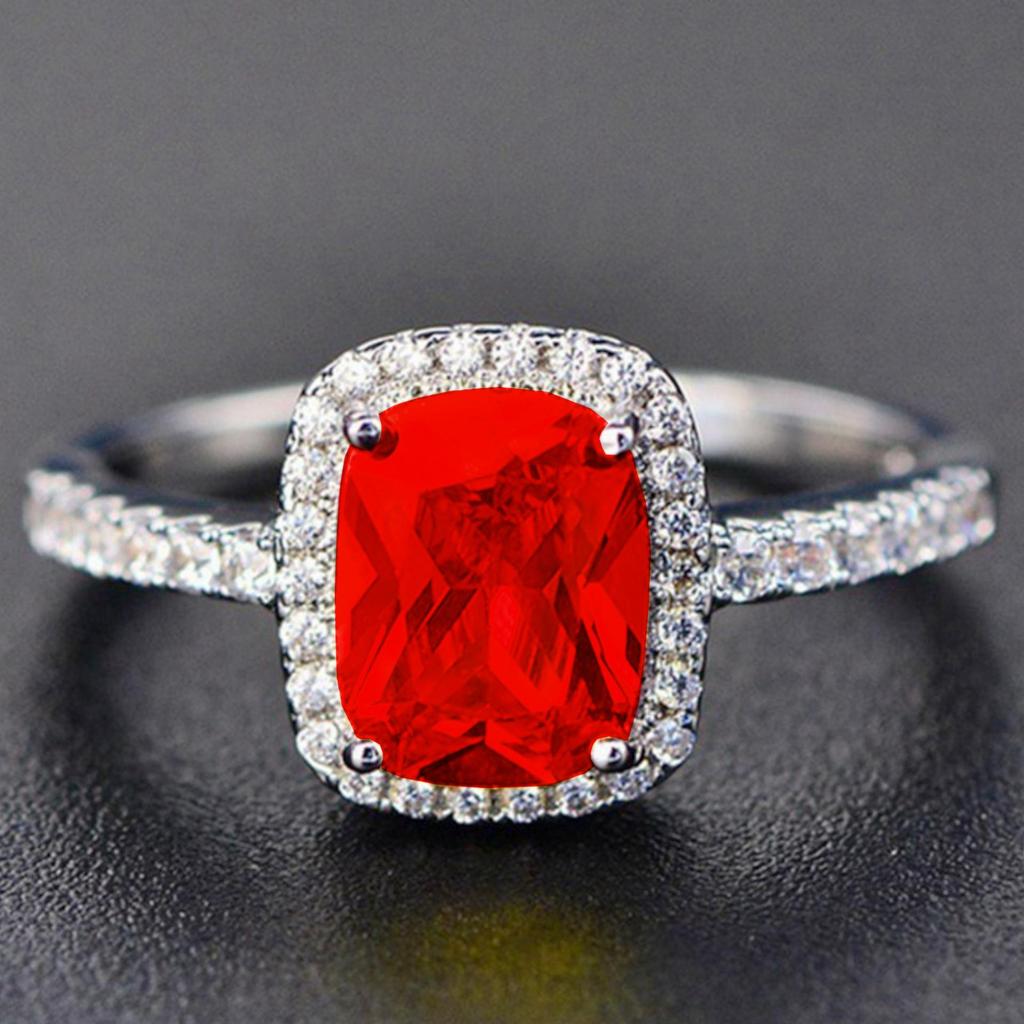 Multi-Color Rectangular Gemstone Ring: Classic Square Diamond Engagement Silver Jewelry