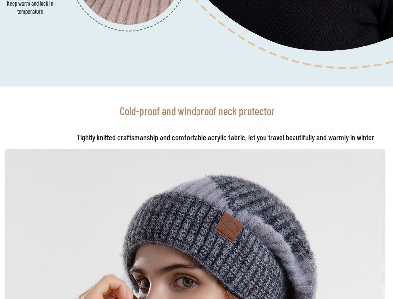 9971 Women's Two-tone Winter Hat & Scarf Set - Thick, Warm Ear Protection Wool Hat with Velvet Lining.